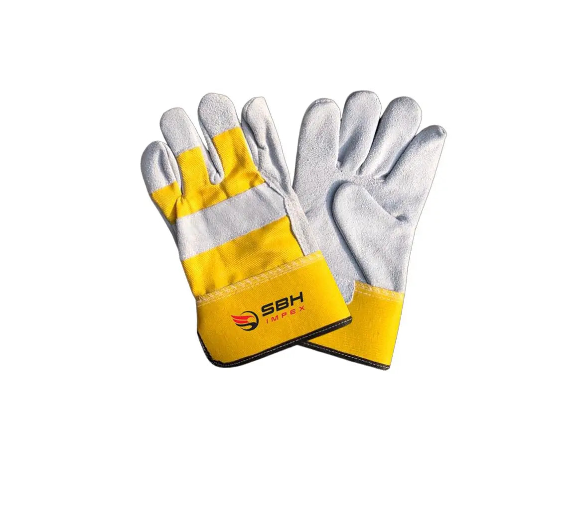 GW03 Heavy-Duty Split Leather Working Gloves – Yellow & White, 10 Inch,  195-200g for Industrial Use