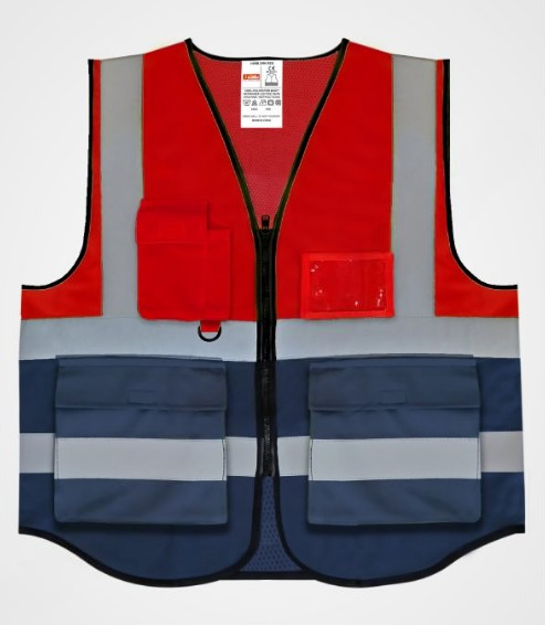 CJ06 High-Visibility Safety Vest Durable Red and Blue Mesh Design with Functional Pockets Mehfuz