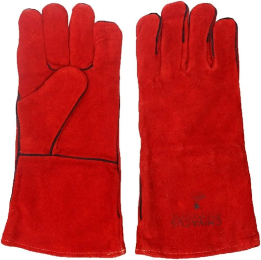 GW01 Welder Gloves Deep red leather gloves for greenhouse cleaning, long seam welded gloves, extremely warm Mehfuz