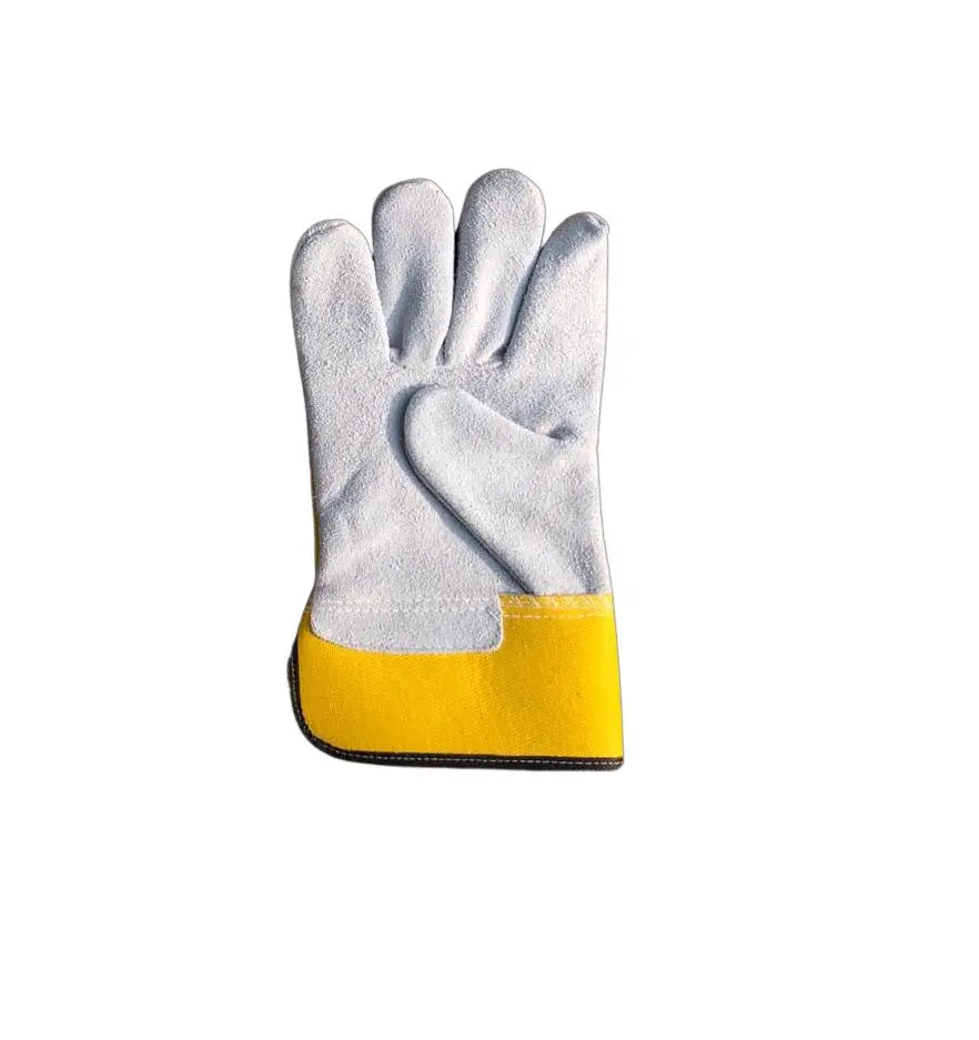 GW03 Heavy-Duty Split Leather Working Gloves – Yellow & White, 10 Inch,  195-200g for Industrial Use